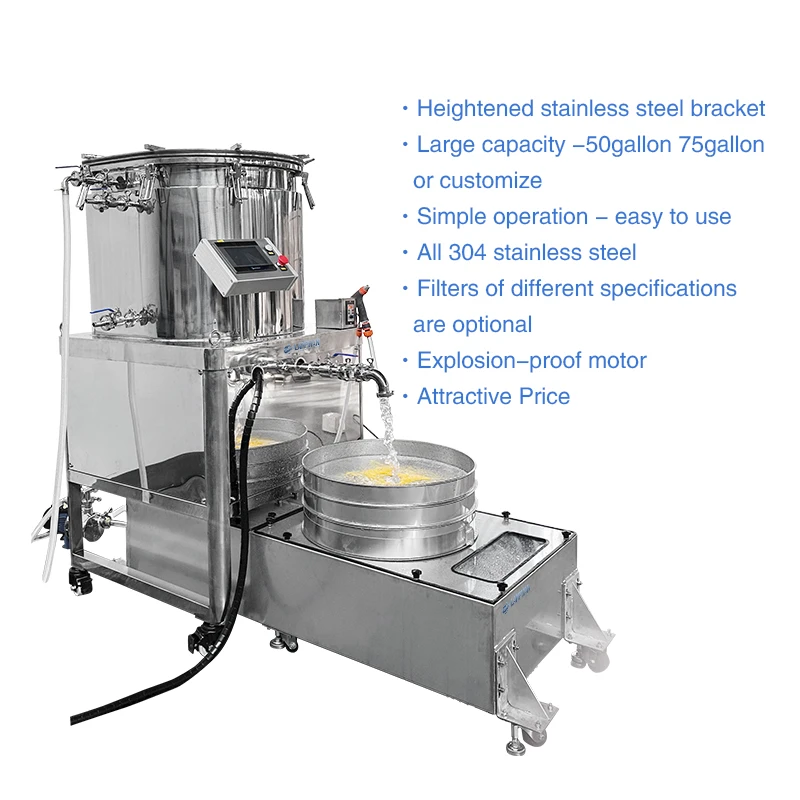 Frequenza di vibrazione regolabile/dimensioni dello schermo Macchina per l'estrazione del separatore senza solventi dell'acqua ghiacciata completamente in acciaio inossidabile da 50 galli 75 gal