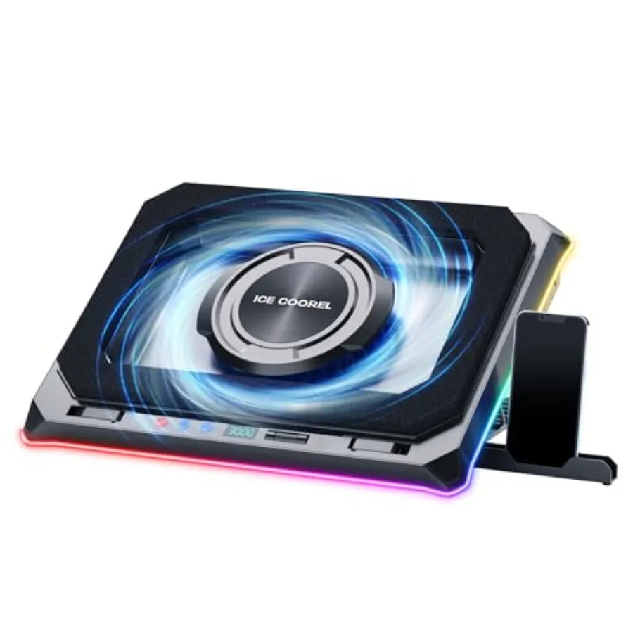 

Охлаждающая подставка для игровых ноутбуков с мощным турбовентилятором для ноутбуков 15-21 дюймов, RGB-подсветка, 8 регулировок высоты, бесступенчатая регулировка