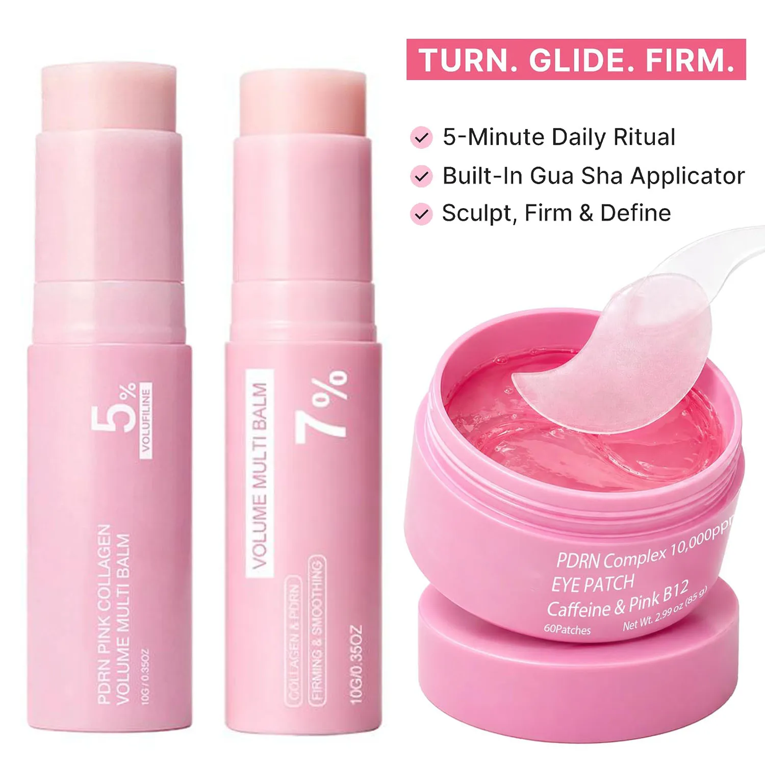 5% 7% Pink Collagen Volume Multi Balm Stick & Eye Patches Set Moisturizing Fade Fine Line Firming Plumping For Face Eye Neck