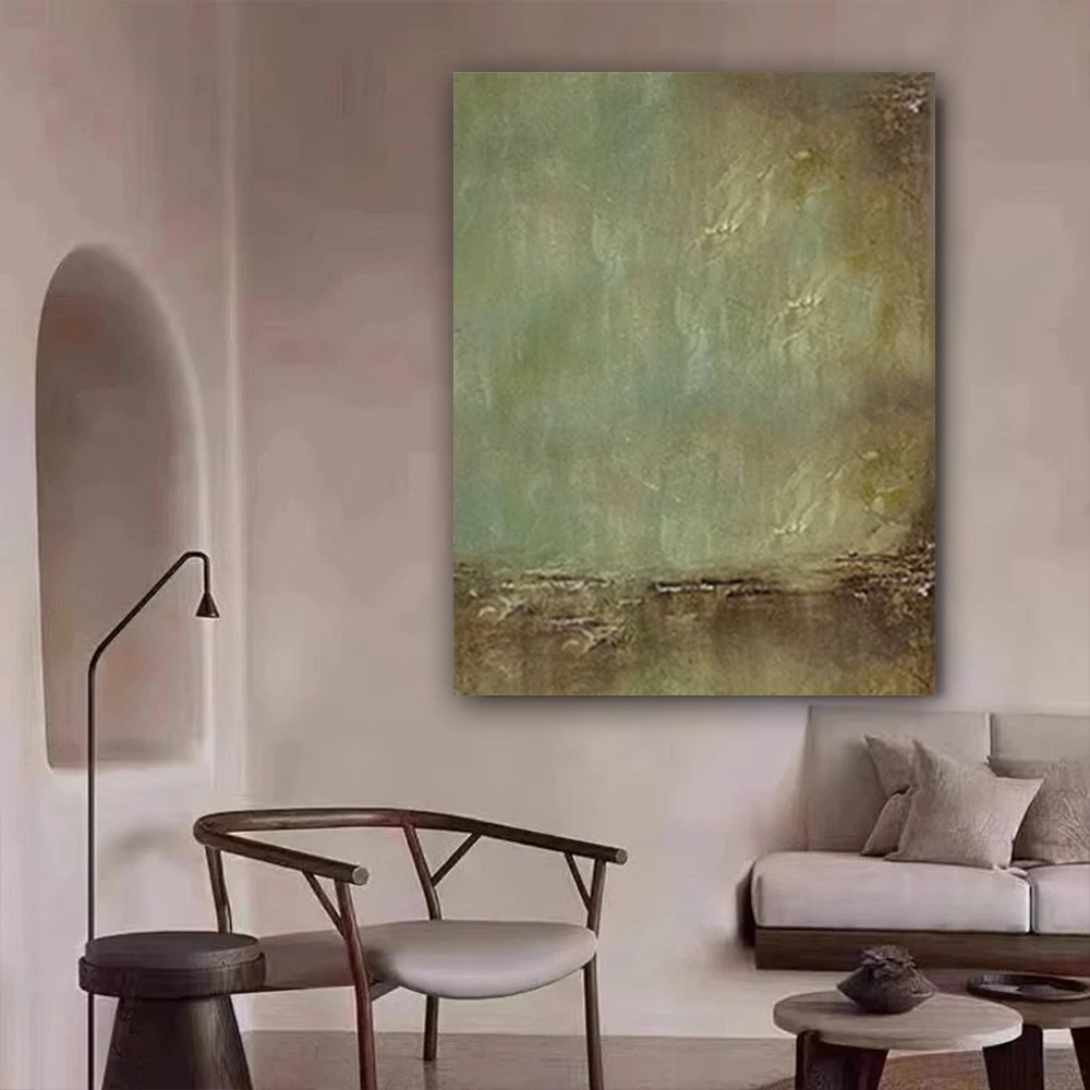 

Hand Painted Oil Paintings On Canvas Retro Gold Leaf Wall Art Modern Salon Wall Painting Gray Abstract Mural Modern Home Decor