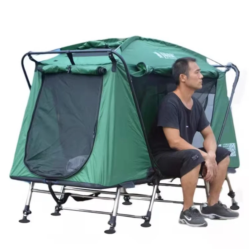 New reinforced single 8-foot adjustable ground-off tent, rainstorm-proof and warm, double-door camping and fishing tent
