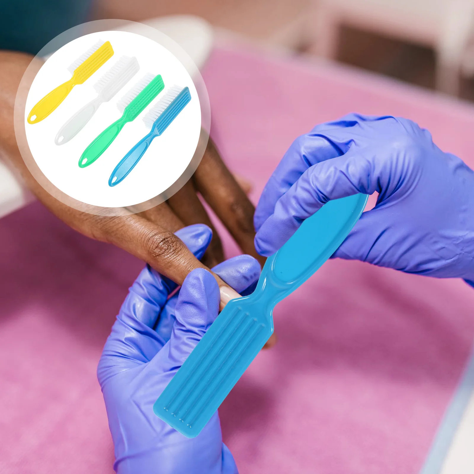 مجموعة فرش مكونة من 4 قطع، فرشاة تنظيف الأظافر بمقبض طويل لإزالة الغبار، أداة تنظيف طلاء الأظافر ذات شعيرات ناعمة وخفيفة الوزن ومحمولة