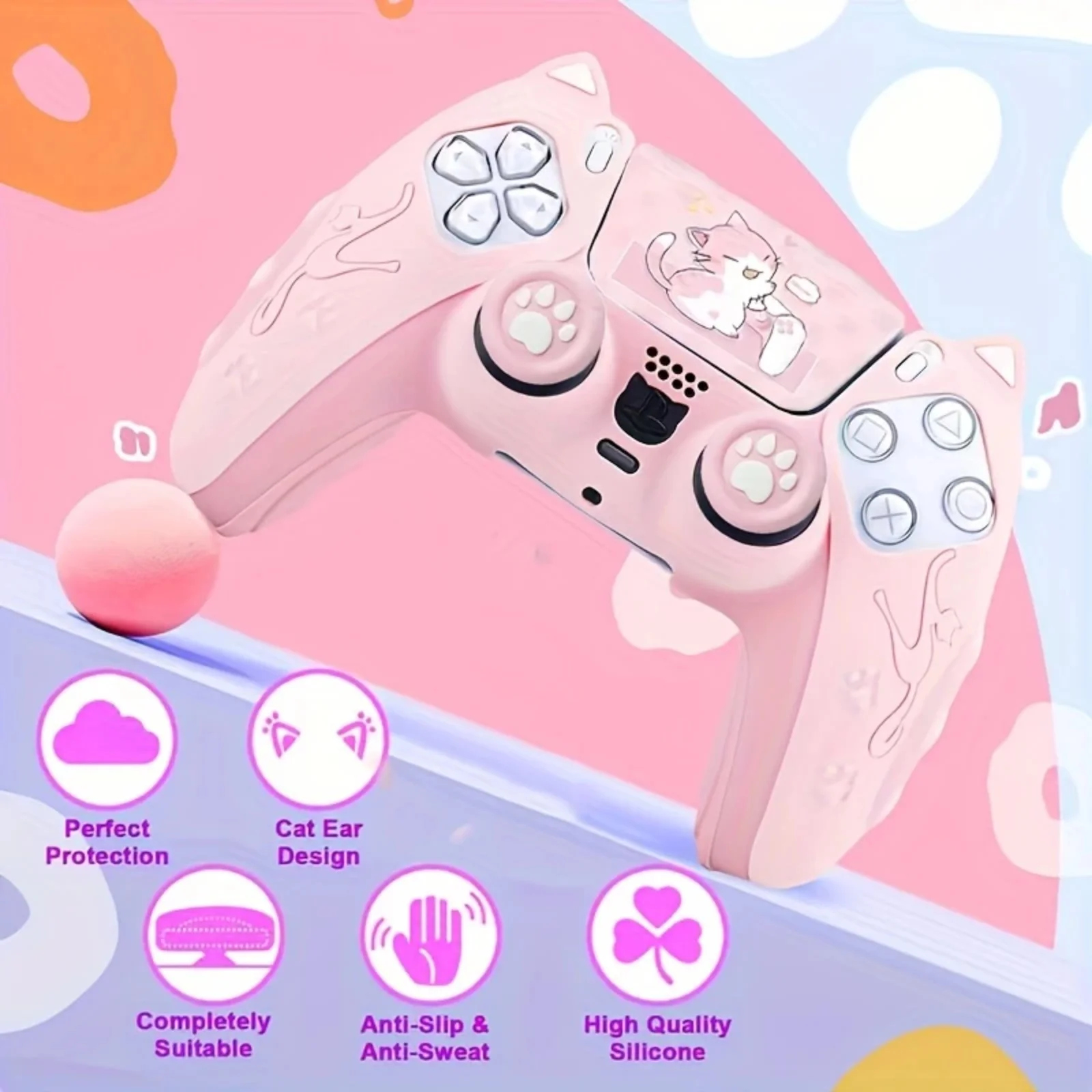 Lovely Cat Silicone Soft Protector Skin Case For Sony Playstation Dualsense 5 PS5 Controller Case Thumb Stick Grip Cap Covers