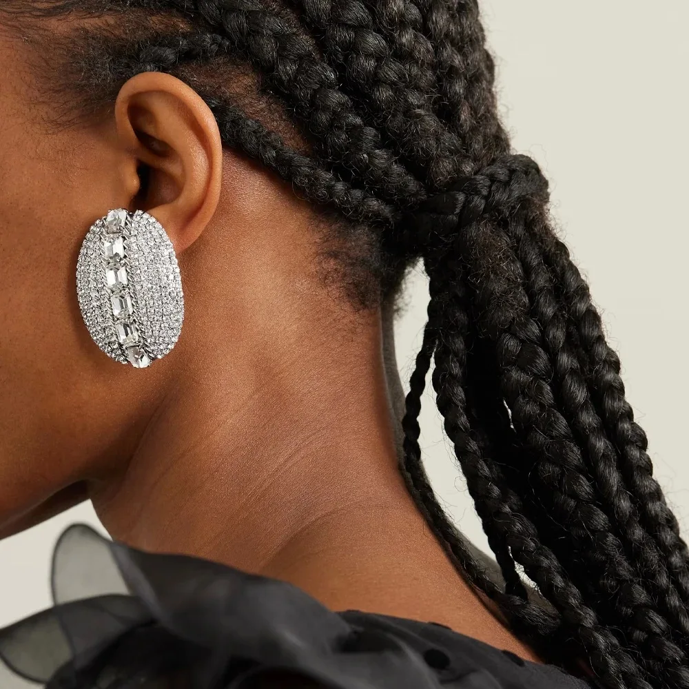 

Stonefans Large Round Clip on Earrings Women No Piercing Accessories Fashion Design Rhinestone Clip Earrings Wedding Ear Jewelry