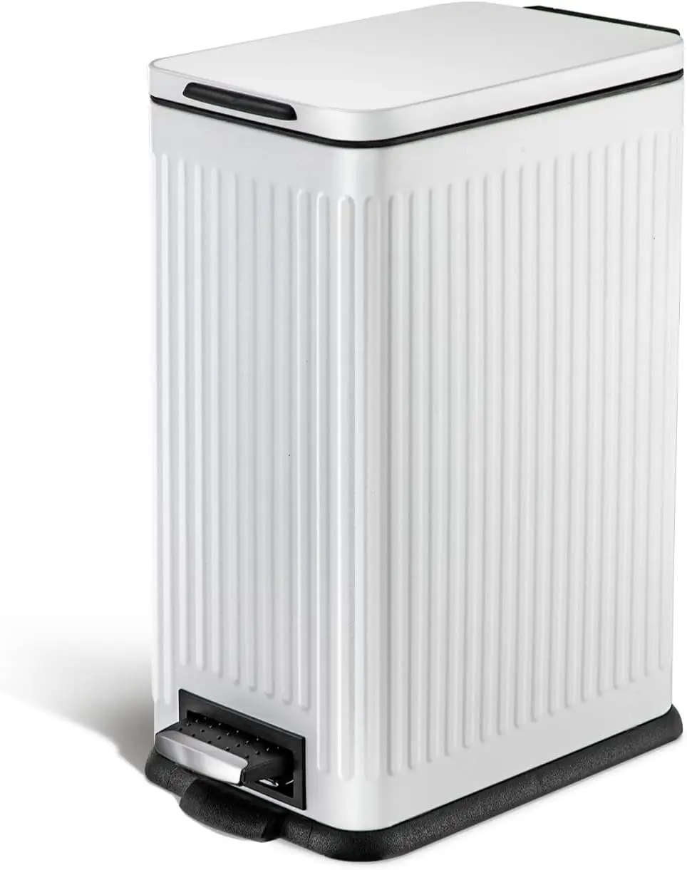 

4 Gallon Stainless Steel Kitchen Trash Can with Soft-Close Lid and Step Pedal, Slim Design for Home or Office, White 17L