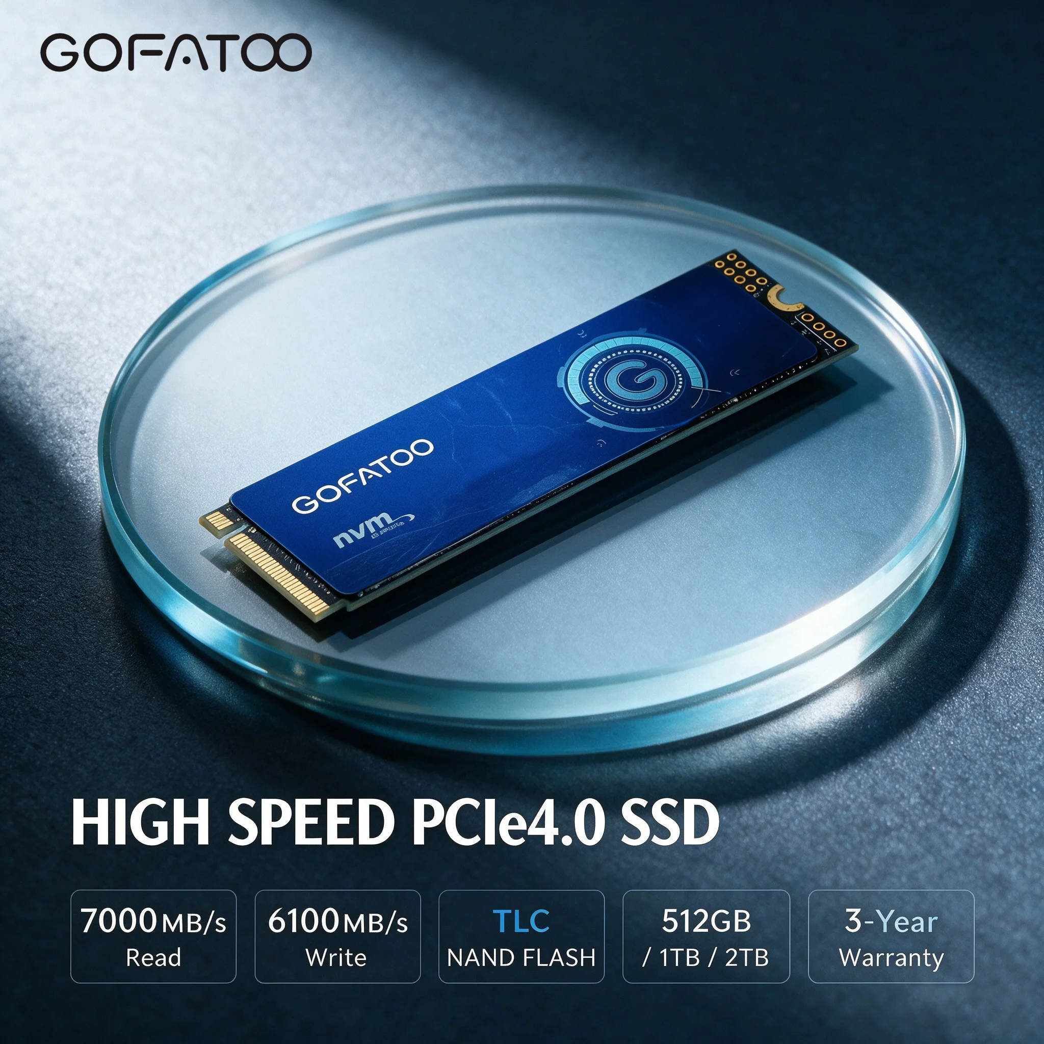 GOFATOO M.2 NVMe PCIe 4.0 x4 SSD 7000MB/s 2280 Internal Solid State Drive 512GB 1TB 2TB Fast Storage PC Laptop Gaming Storage