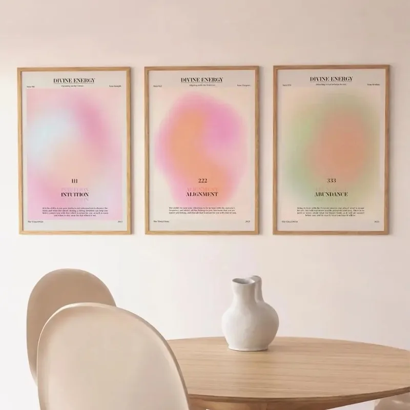 3pcs/Set Pink Aura Affirmation Trust Graident Spiritual Angel Numbers Wall Art Canvas Painting Poster for Living Room Home Decor
