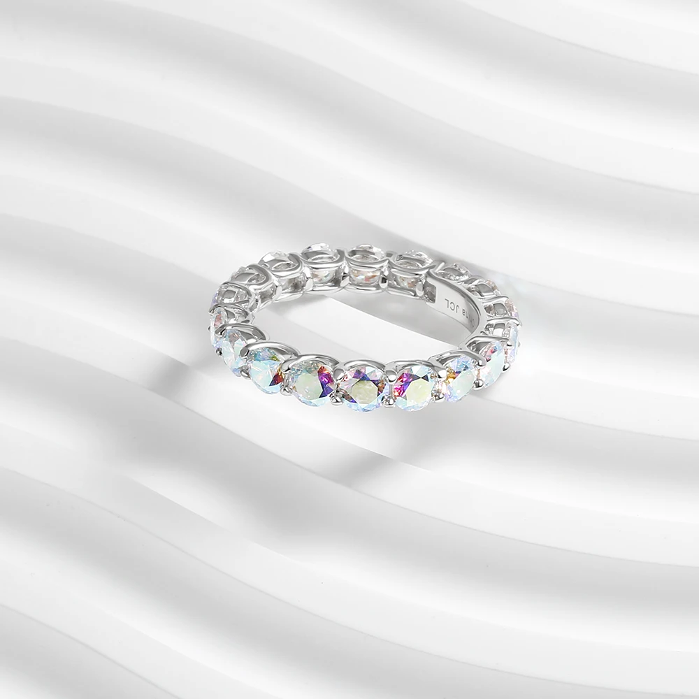 TKJ 925 Sterling Silver Rings Borealis Aurora CZ Diamond Eternity Promise Engagement Ring Wholesale Women\'s Jewellery Bridal Wed