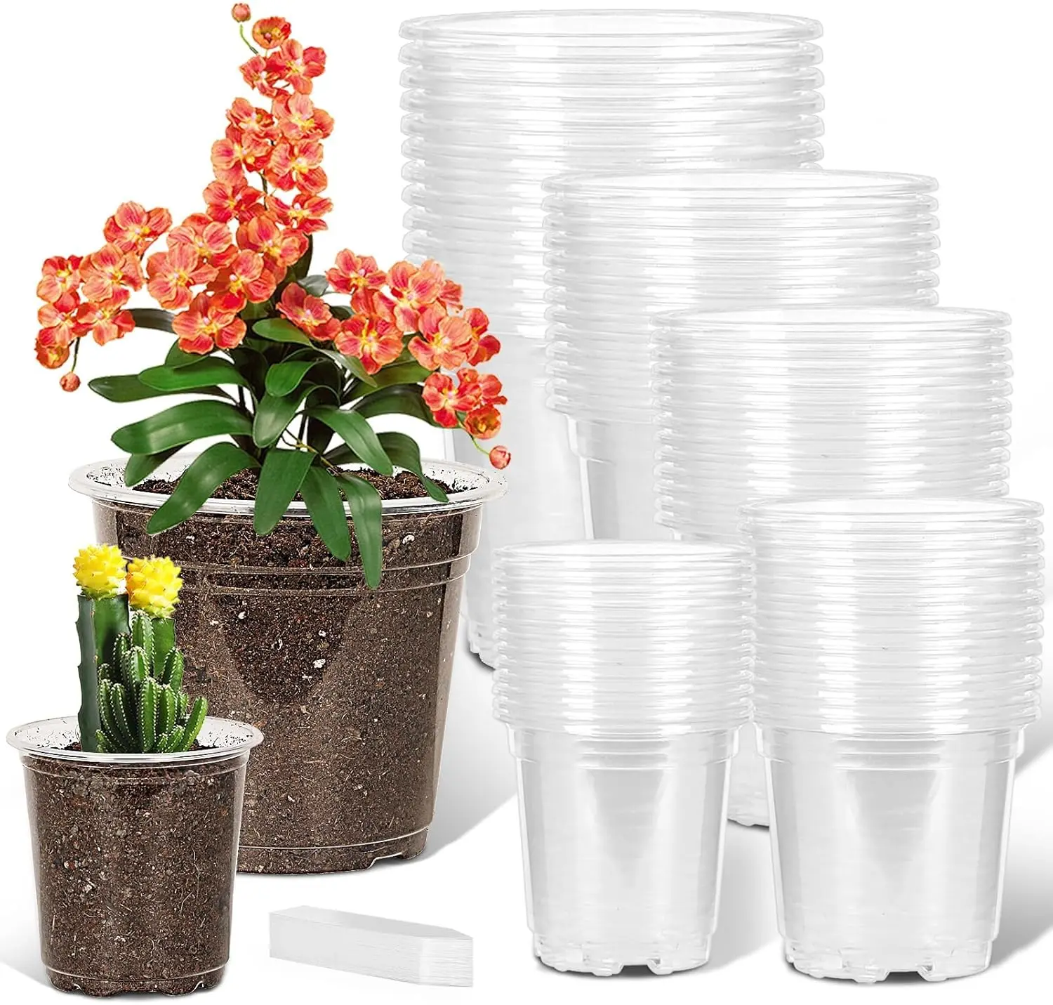 

Набор из 60 прозрачных горшков для рассады с дренажными отверстиями, 3.5/4/5/6/7 дюймов, разные размеры, для проращивания семян, из прозрачного пластика