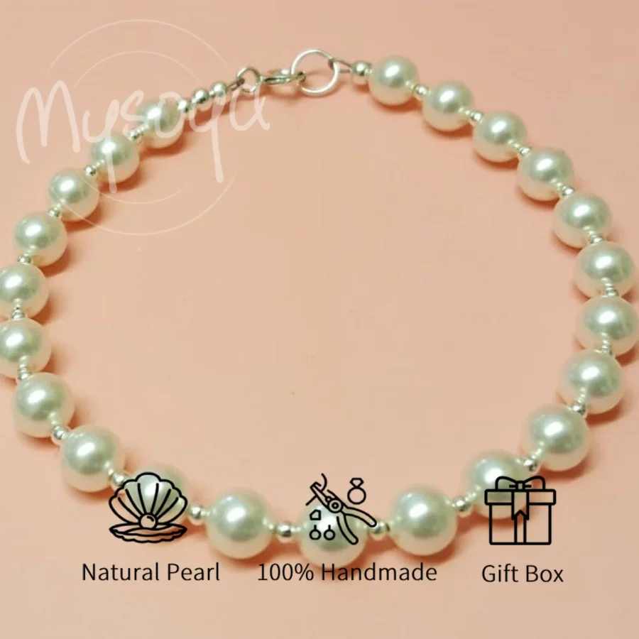 

Браслет из белого пресноводного жемчуга Mysoya, 6-7 мм, подарочная коробка в комплекте. Подарок для него/нее, на свадьбу, день рождения и День святого Валентина