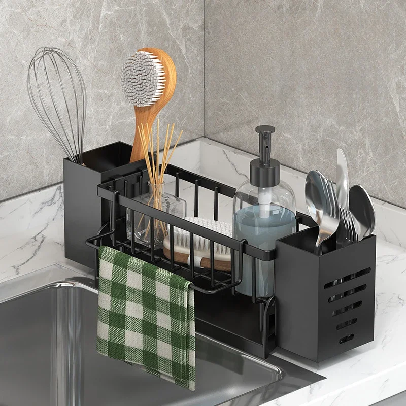 Kitchen Sink Drain Rack Organizer ABS Plastic Self-draining Sink Shelf Soap Sponge Holder Dishcloth Towel Rack Filter Basket