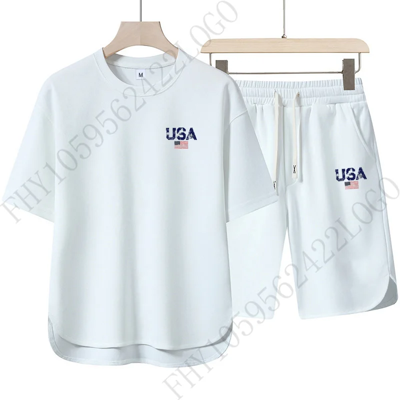 

Summer Men's New Quick dry round Neck T-shirt + Running shorts, casual fitness Sportswear, Summer T-shirt Short Sleeve set