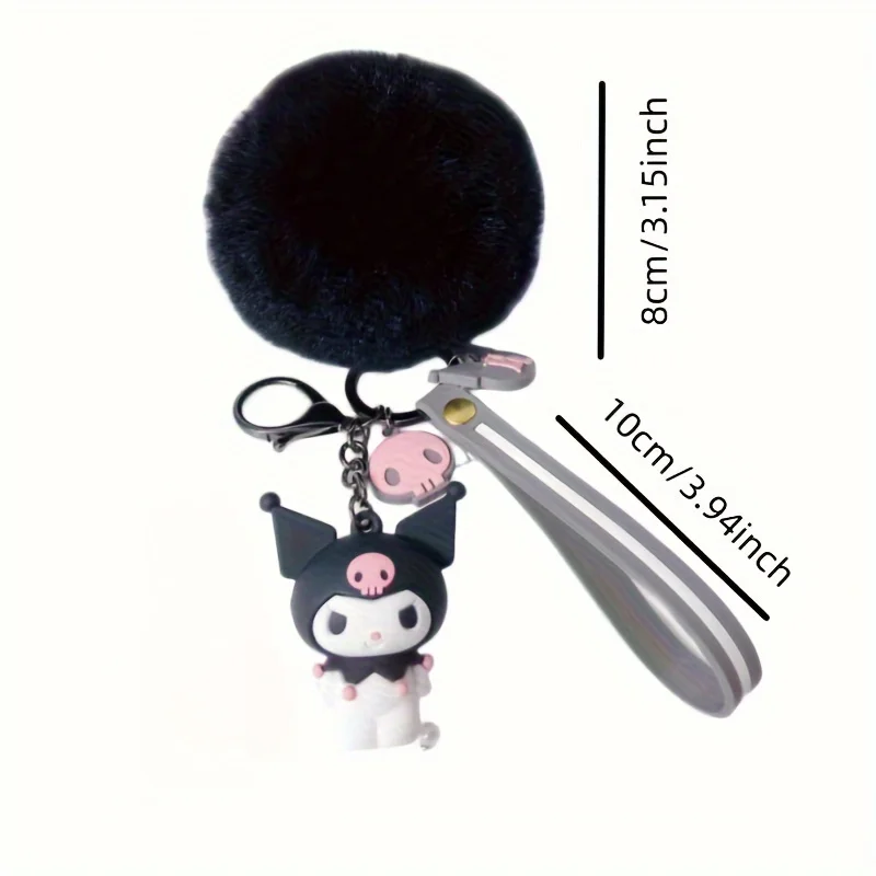 Sanrio Hello Kitty Kuromi Cute Keychain Rabbit Furball Women's bag Necklace Keyring Gift