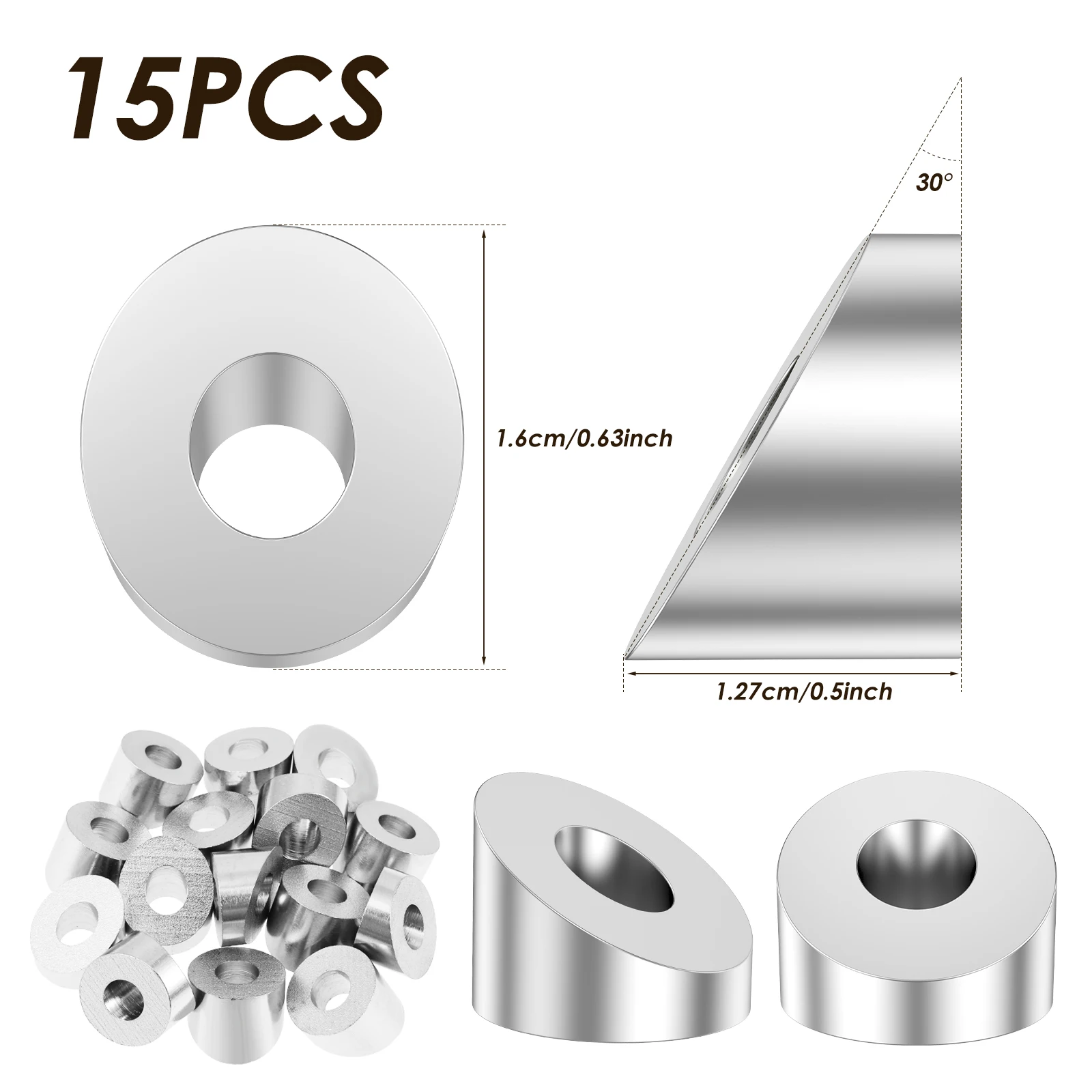 15Pcs Angle Beveled Washer 1/4inch ID Stainless Steel 30 Degree Angle Washers Invisible Cable Railing Hardware  For Cable Raili