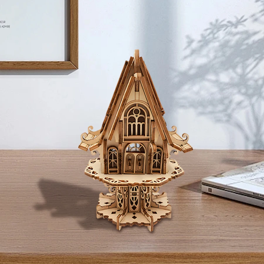 لغز منزل قزم خشبي ثلاثي الأبعاد من OUZEY، مجموعة نماذج خيالية DIY للبالغين والأطفال، سهلة التجميع، أفضل هدية عيد الميلاد #3