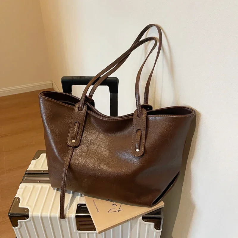 Bolso De hombro De PU De Alta capacidad para mujer, bolsa De Mano De Alta Calidad con cremallera sólida, informal, a la moda, gran oferta, 2024