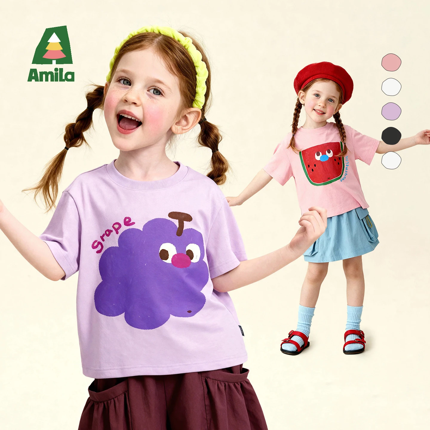 Amila 2026 Summer New Children's T-Shirt Featuring Fun Fruit Prints  Cute And Casual Short-Sleeved Tops For Both Boys And Girls