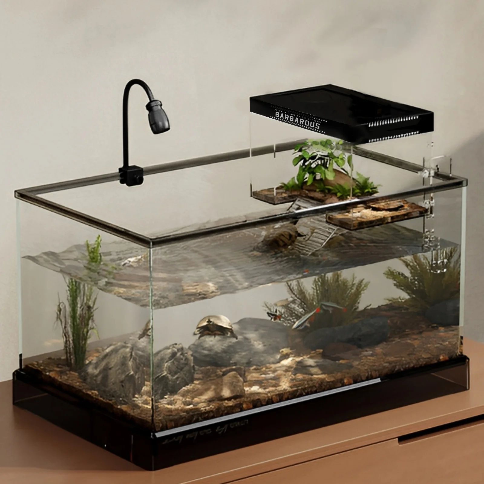 

Платформа для игры в черепах с крышкой, нескользящая рампа, резервуар для черепах, рептилия, зона отдыха на водной террапине, клетка для наблюдения