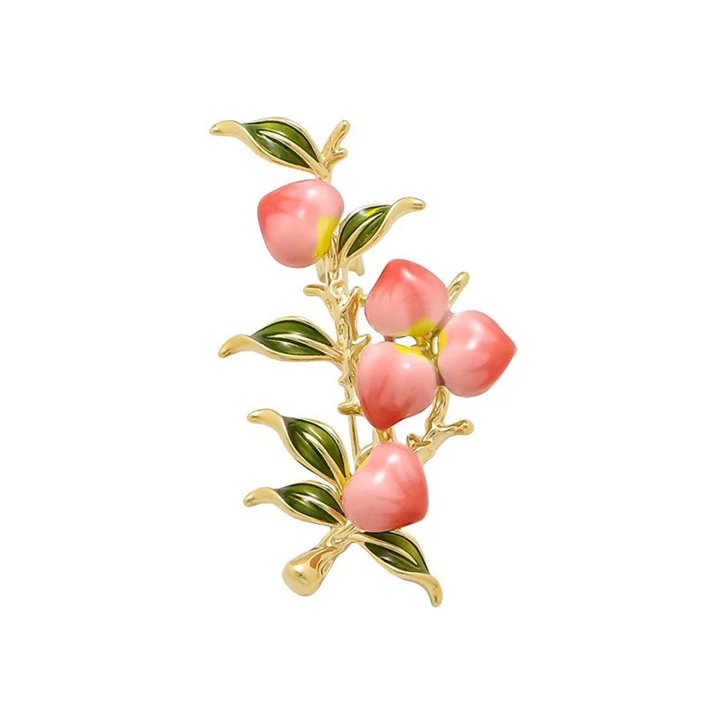 Niedliche bunte Pfirsich-Brosche für Damen, modisch, süße Emaille-Anstecknadel, Blumen-Anstecknadel, lässige Hochzeiten, Kleidung, Schmuck, Geschenk – Detail 4