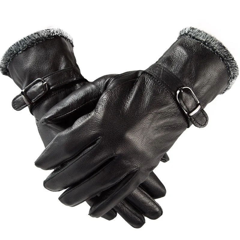 Genuine Leather Riding Gloves for Women, Wool Mittens, Thick Fur Gloves, Double Color, Soft, Fashion, Autumn, Winter