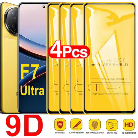 4PCS 9D Tempered Glass For POCO F7 Ultra M6 M7 X7 F6 Pro M5S Full Cover Glass For Poco X5 F5 F3 M3 M4 X3 F4 Pro Screen Protector