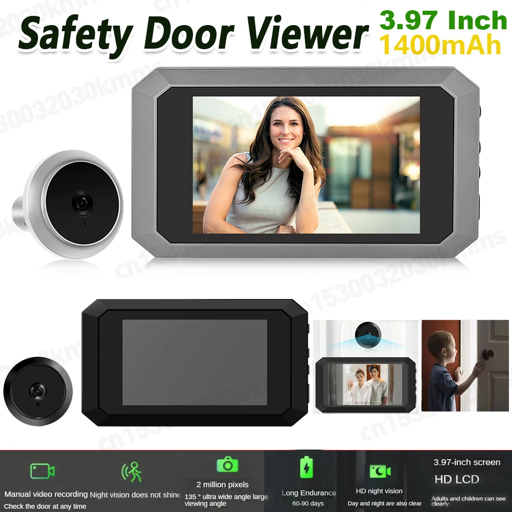 Digital Magic Eye Electronic Viewfinder Night Vision Safety Door Viewer Photo Recording Door Peephole Camera 3.97in LCD Screen