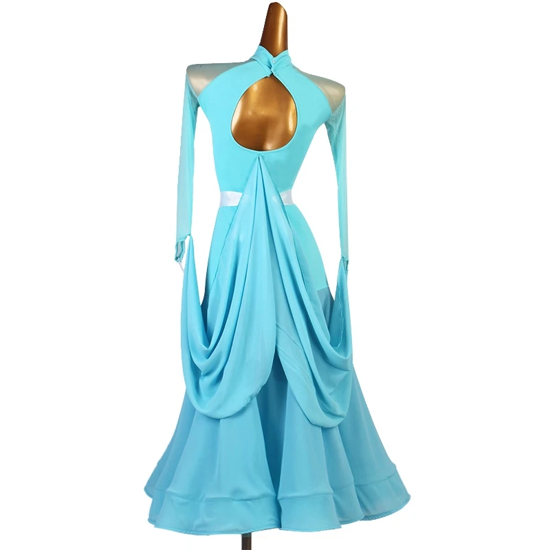 Blue Ballroom Dance Dress Women Standard Modern Dancing Costume Waltz Social Dance Dresses Competition Performance Outfit 4504