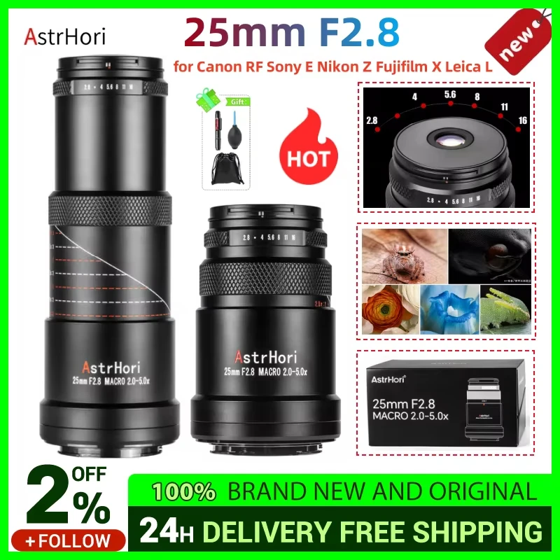 AstrHori 25mm F2.8 2X 5X Full Frame Ultra Macro Lens for Sony E for Canon RF eos r Nikon Z for Leica L Fuji FX Mount Camera — Sony