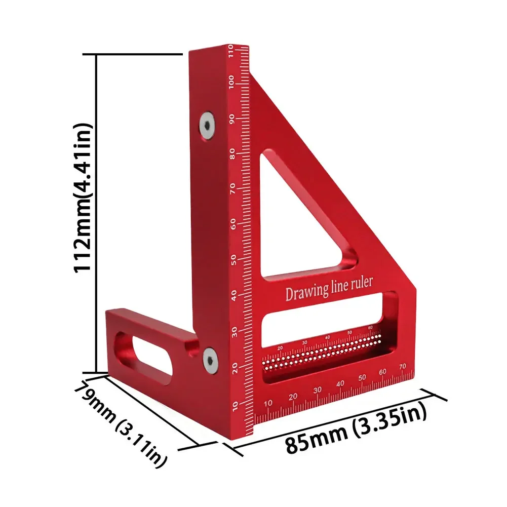 Transportador cuadrado de carpintero, regla triangular de inglete de aluminio, multiángulo 3D, regla de medición de diseño de 45/90 grados