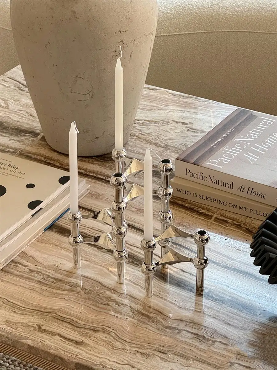 Silver Candlestick Metal Molecular Structure Candle Holder Centerpiece Living Room Decoration Gift Home Decore Candelabra