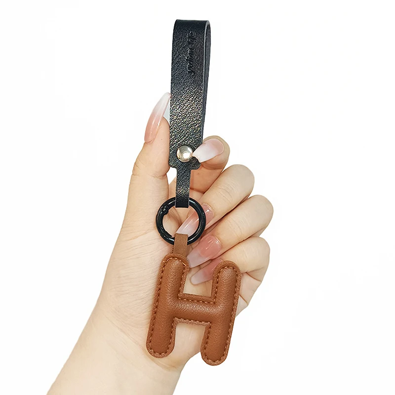 A To Z PU Leather Initial Letter Keychain For Women Candy Color Simple Fashion Bag Phone Pendant Car Key Ring Jewelry Gifts