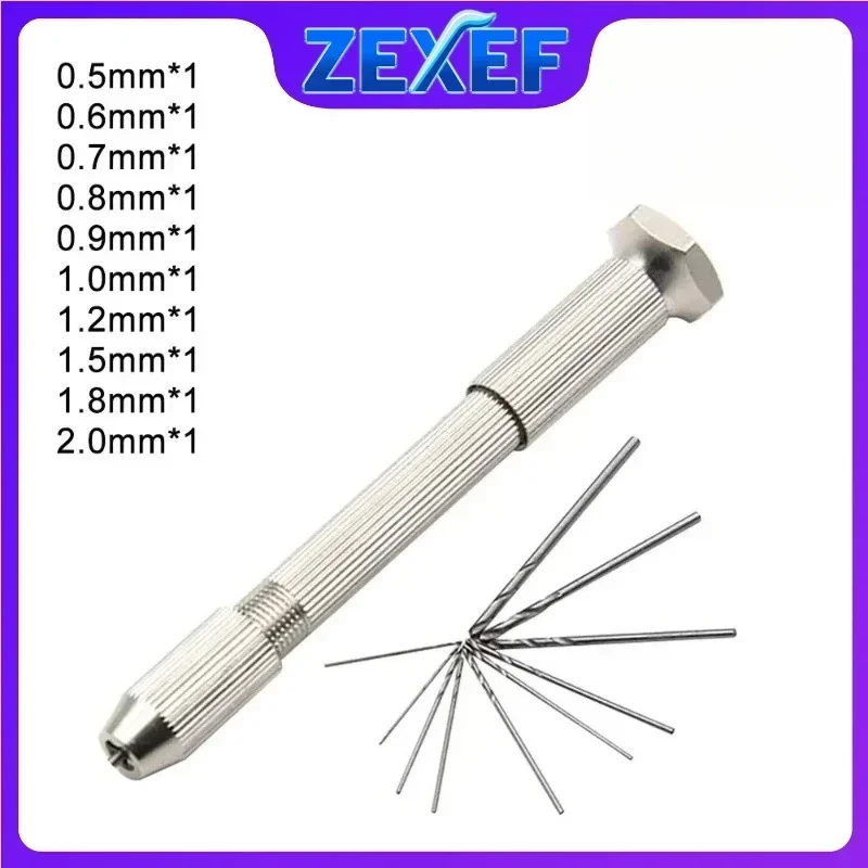 Silver Single Hand Twisted Drill Handle 10pcs Small Tool Set DIY Hole Punching Amber Walnut Manual Art Open Accessories Tools