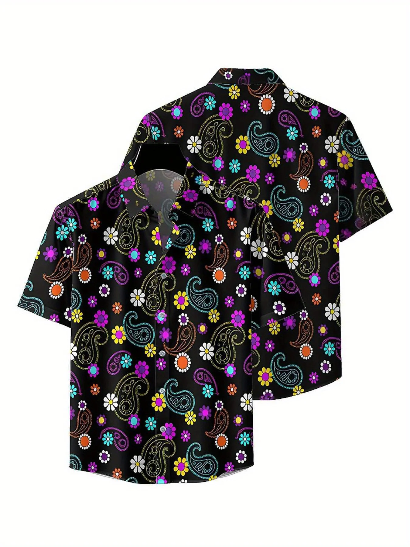 Męskie koszule hawajskie w dużych rozmiarach Kolorowy wzór Paisley i wzór kwiatowy, wygodne ubrania młodzieżowe Premium, topy Streetwear Y2K