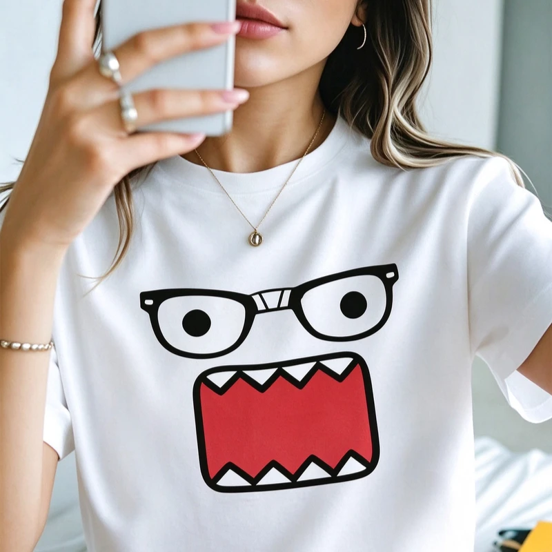 Cartoon Angry Monster Face Glasses Graphic T Shirt Men Women Novelty Funny Casual Short Sleeve Tee Cotton Unisex Tops Harajuku