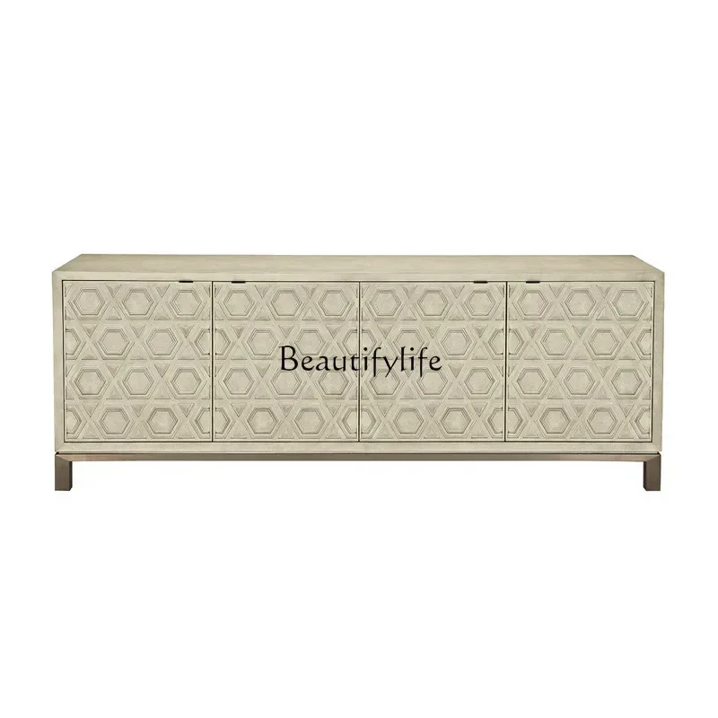 

56American rural solid wood TV cabinet high modern light luxury carved living room storage cabinet