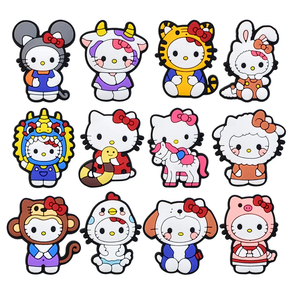 

MINISO 1-12pcs Chinese zodiac Sanrio Shoes Charms Accessories Fit Clog Backapck Wristbands Sandal Decorate Buckle Christmas Gift