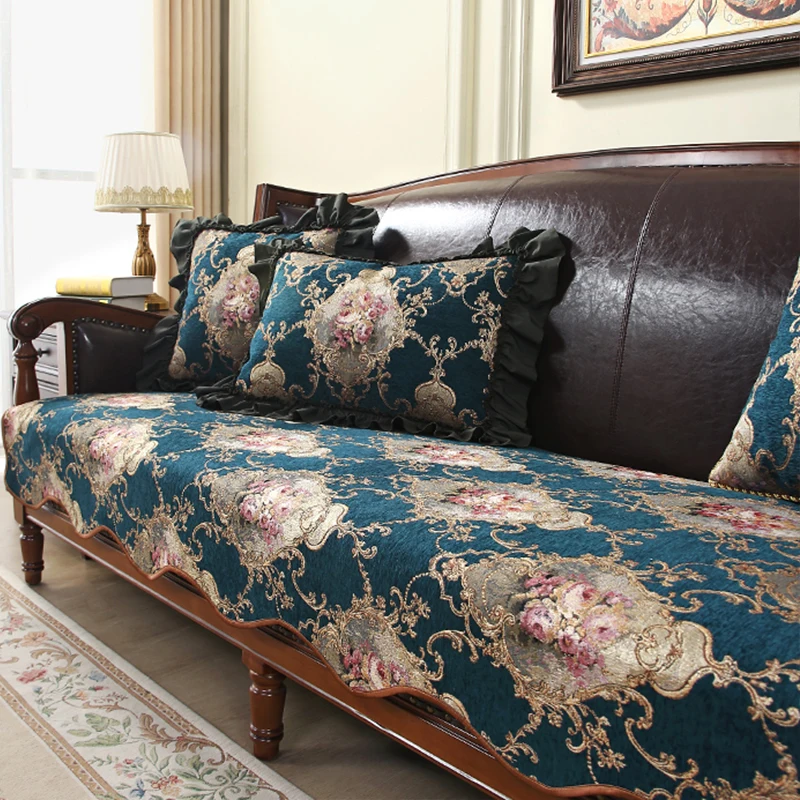 Retro Sofa Cushion Cover Anti-slip Luxury Classic Chenille Jacquard Couch Cover Cloth Living Room Embroidery Armchair Seat Cover