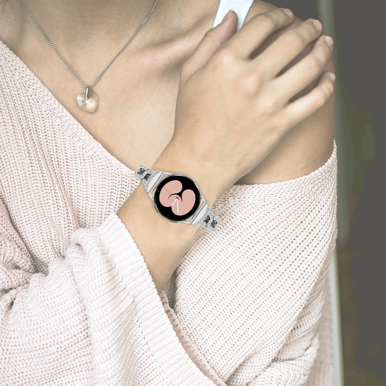 Rhinestone Metal Watch Band Stainless Steel Elegant Shining Strap for Women Replaceable Decorative Watchband Compatible with