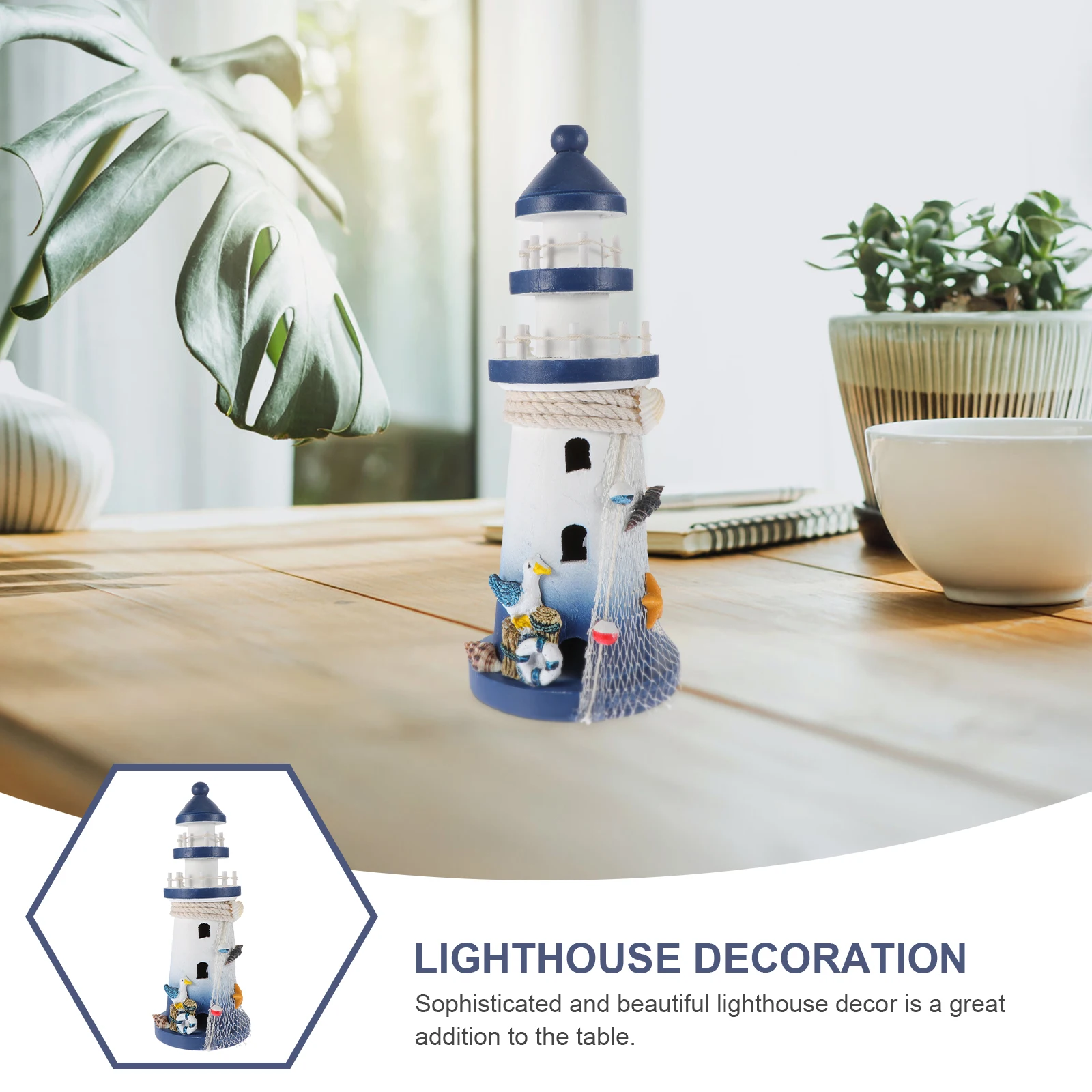

Lighthouse Decorative Ornaments Nautical Home Accessories Wooden Figurine Mediterranean Household Mini Tabletop