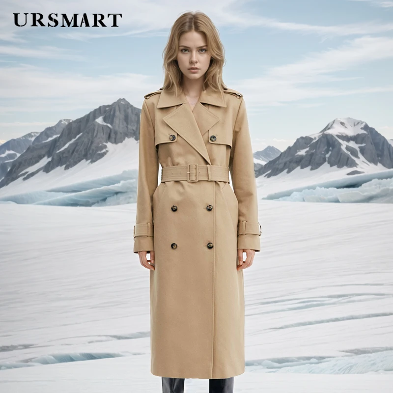 

Women's Khaki Cotton Trench Coat – Double-Breasted Knee-Length Water-Resistant Windbreaker