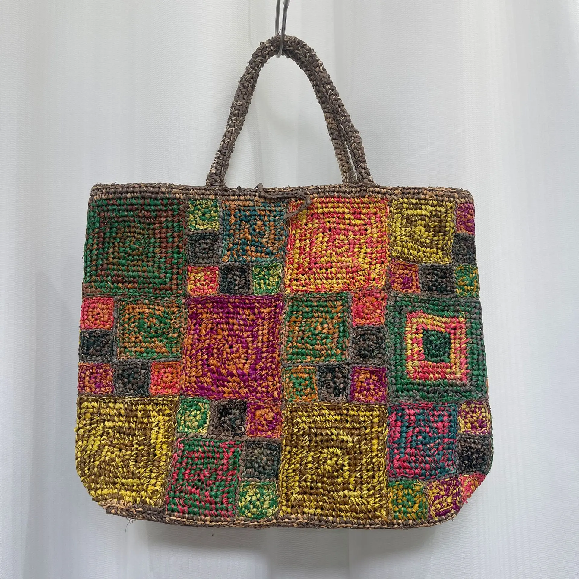 New Grass Woven Handbag Flower Handmade Woven Shoulder Bag Beach Vacation Lafite Grass Beach Bag Tote Bag