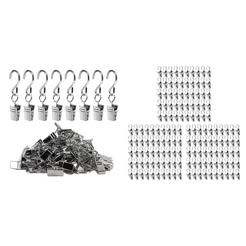 150 PCS Stainless Steel Curtain Clips Metal S Hook With Hook For Curtain Photos Home Decoration Outdoor Party Wire Holder,A