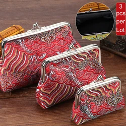 3 Pcs/Lot Woman Coin Purse Brocade Flower Ladies Mini Bag Small Wallet Metal Button Pocket Money Pouch Key Credit Card Holder