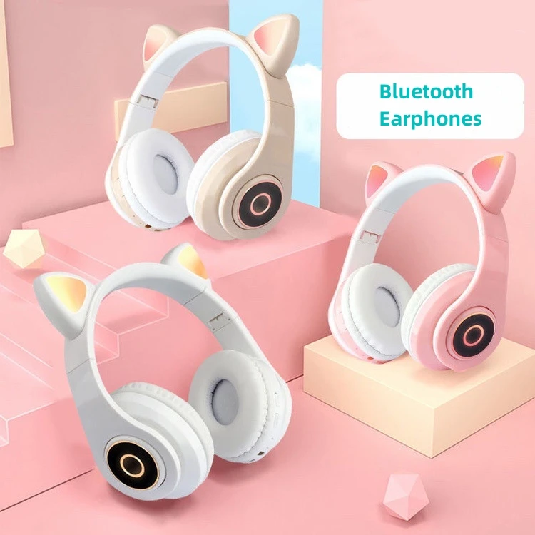 B39M Cute Cat Ears Wireless Headphones LED Flash Light RGB Breath Gaming Earbuds Stereo HIFI Bass Foldable BT Earphones Headset