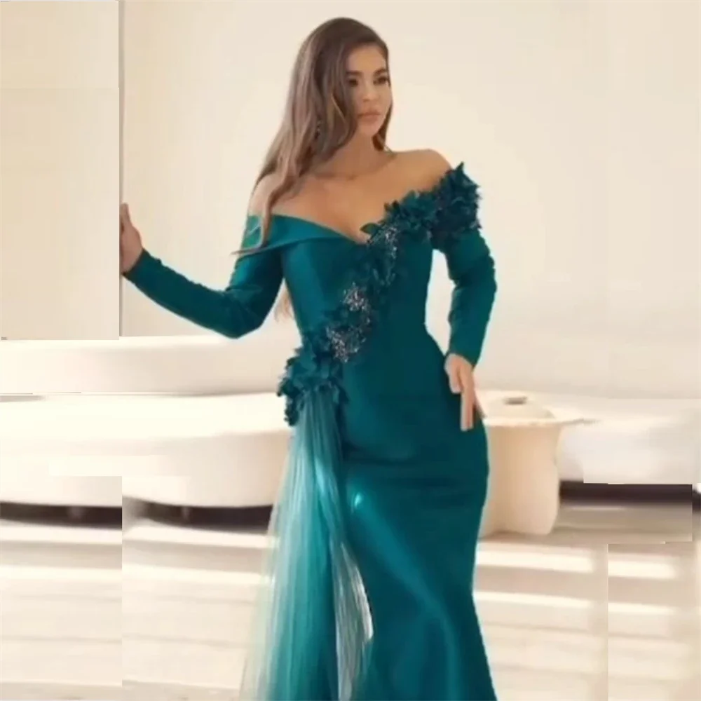 

Customized Saudi Arabia Formal Evening Gown V-neck Mermaid Floor Length Tulle 3D Flower Skirts Bespoke Occasion Dresses Prom Dre