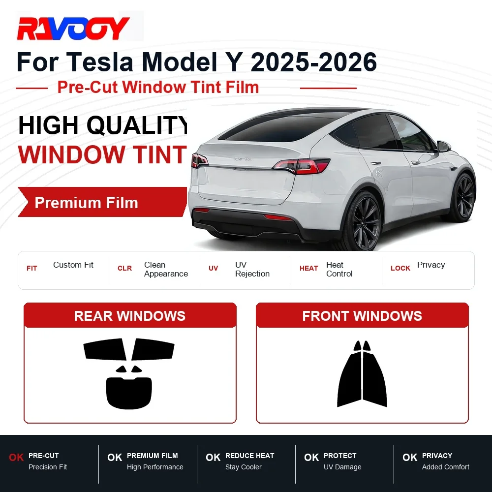 Premium Pre-Cut Window Tint For Tesla Model Y 2025-2026 Front & Rear Windows UV Heat Rejection Privacy Film