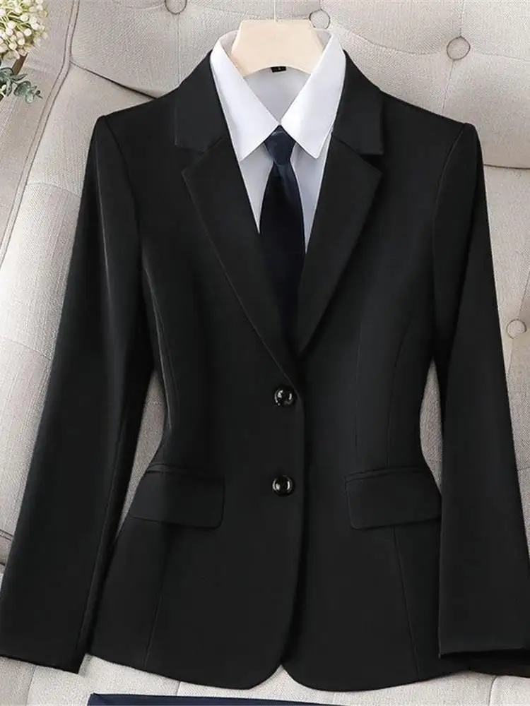 High-End Career Suit Set Women's Black Suit Jacket Formal Interview Outfit for College Students Hotel Workwear Short Style