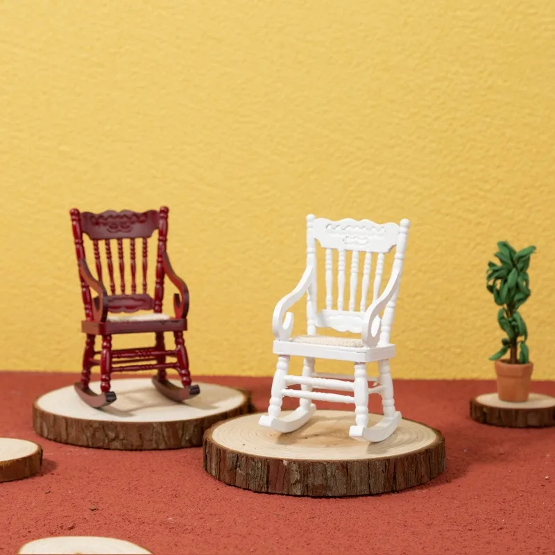 1/12 Dollhouse Miniature Wooden Mini Rocking Chair Model Furniture Accessories For Doll House Decor Kids Pretend Play Toys DIY