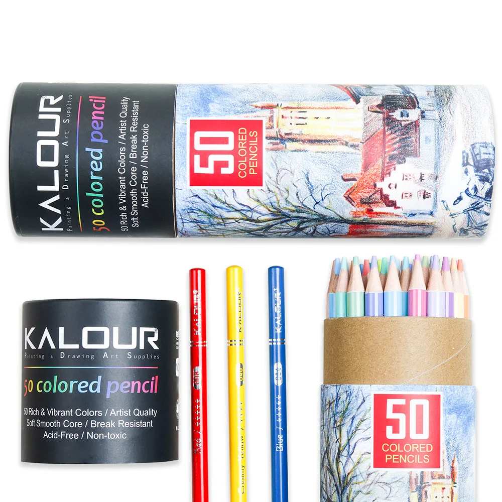 Kalour 50 Farben Holz Soft Core Buntstifte Set ölige Zeichnung Skizzen stifte für erwachsene Anfänger Schüler Schule Kunst bedarf