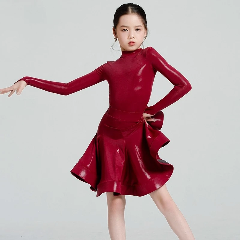 여아 라틴 댄스 대회 유니폼 새로운 어린이 차차 전문 대회 유니폼 및 공연 유니폼 세트